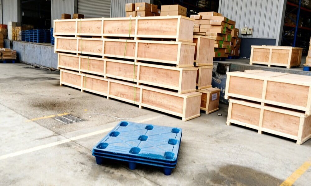 Palletized export cargo ready for container shipping